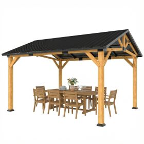 13 x 11 Hardtop Gazebo Canopy with Galvanised Metal Roof, Fir Wood Frame and Central Hook for Patio, Black Gray