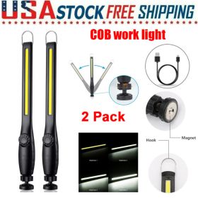 LED USB Rechargeable Work Light Magnetic Flashlight Flexible Cordless Torch Automotive Inspection Emergency Light 2 PACK