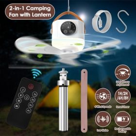 1Pc Tent Ceiling Fan With Light Tripod Stand 7200mah Rechargeable Battery Operated Hanging Canopy Fan With Remote Control 4 Wind Speeds 3 Brightness