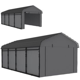 12 x 20 Metal Carport, Heavy Duty Garage Car Canopy with Galvanized Metal Roof and Removable Sidewalls, Dark Gray