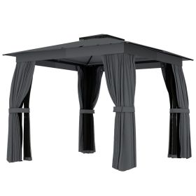 10 x 10 Outdoor Patio Gazebo, Soft Top Gazebo Canopy Shelter with Curtains, Netting, Steel Frame, Hook, Dark Gray